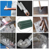 Various images showing green welding rods, metal cutting, and welding processes.