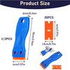 A set of precision plastic scrapers for labels and decals shown in blue and orange colors.