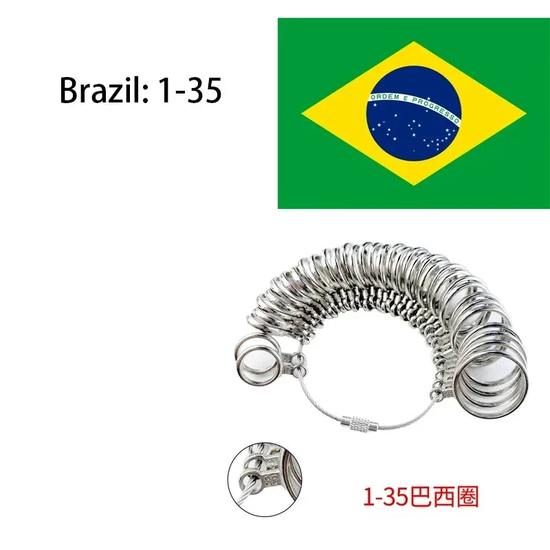 Precision stainless steel ring sizer gauge kit with a coiled metal ring and a small component view.