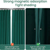 Close-up of dark green magnetic curtain clips used for tight shading on window drapery.