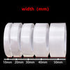 Rolls of white double-sided nano adhesive tape shown with various widths from 10mm to 50mm.