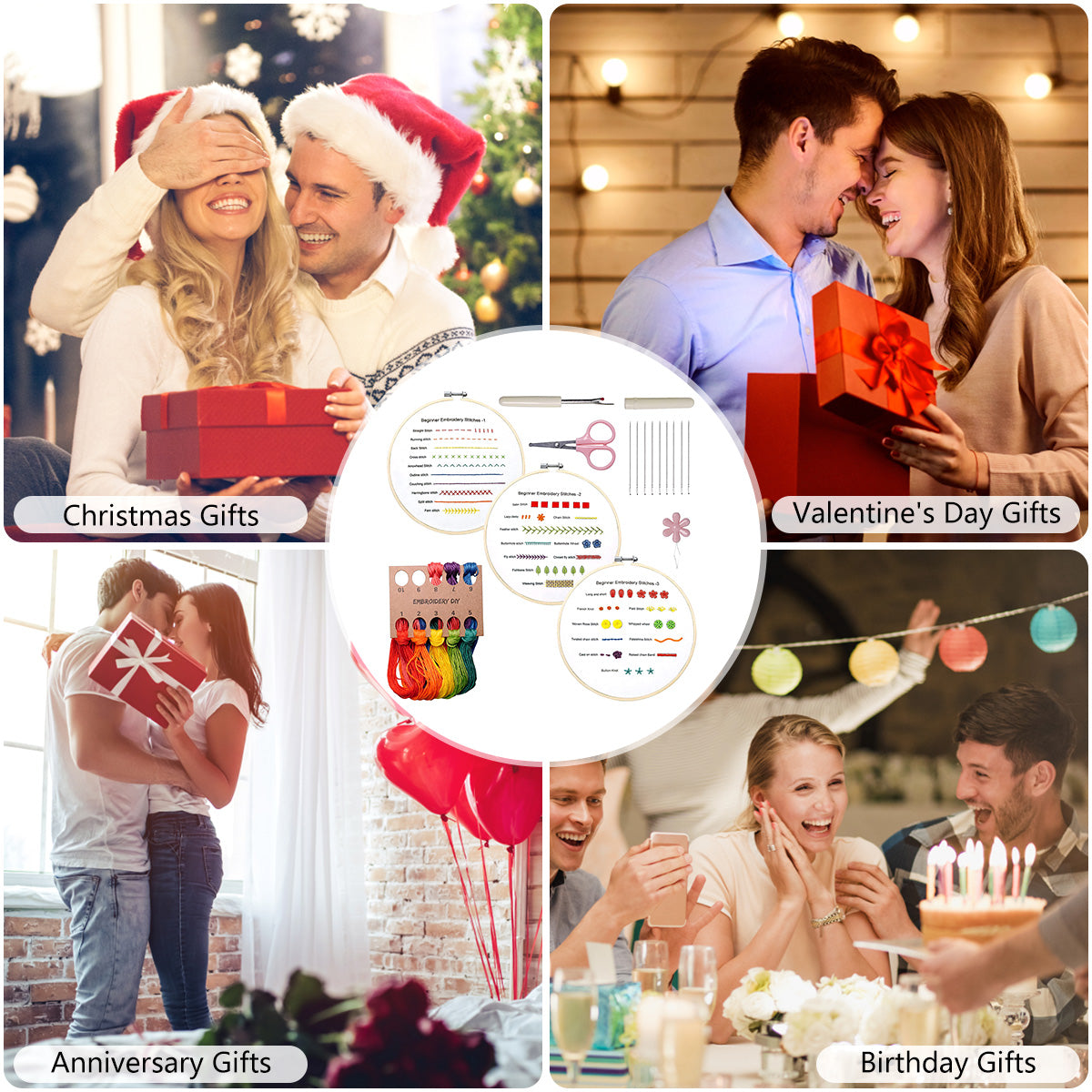 A collage showing various gift ideas including Christmas, Valentine's Day, Anniversary, and Birthday gifts.