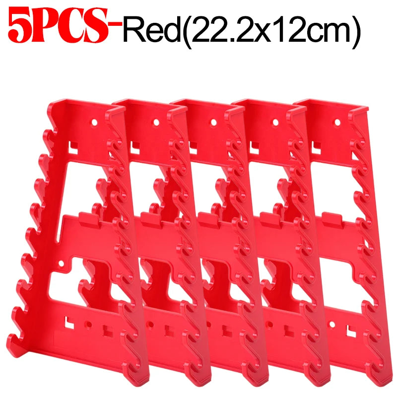 Five pieces of red plastic wrench organizer racks measuring 22.2 by 12 cm.