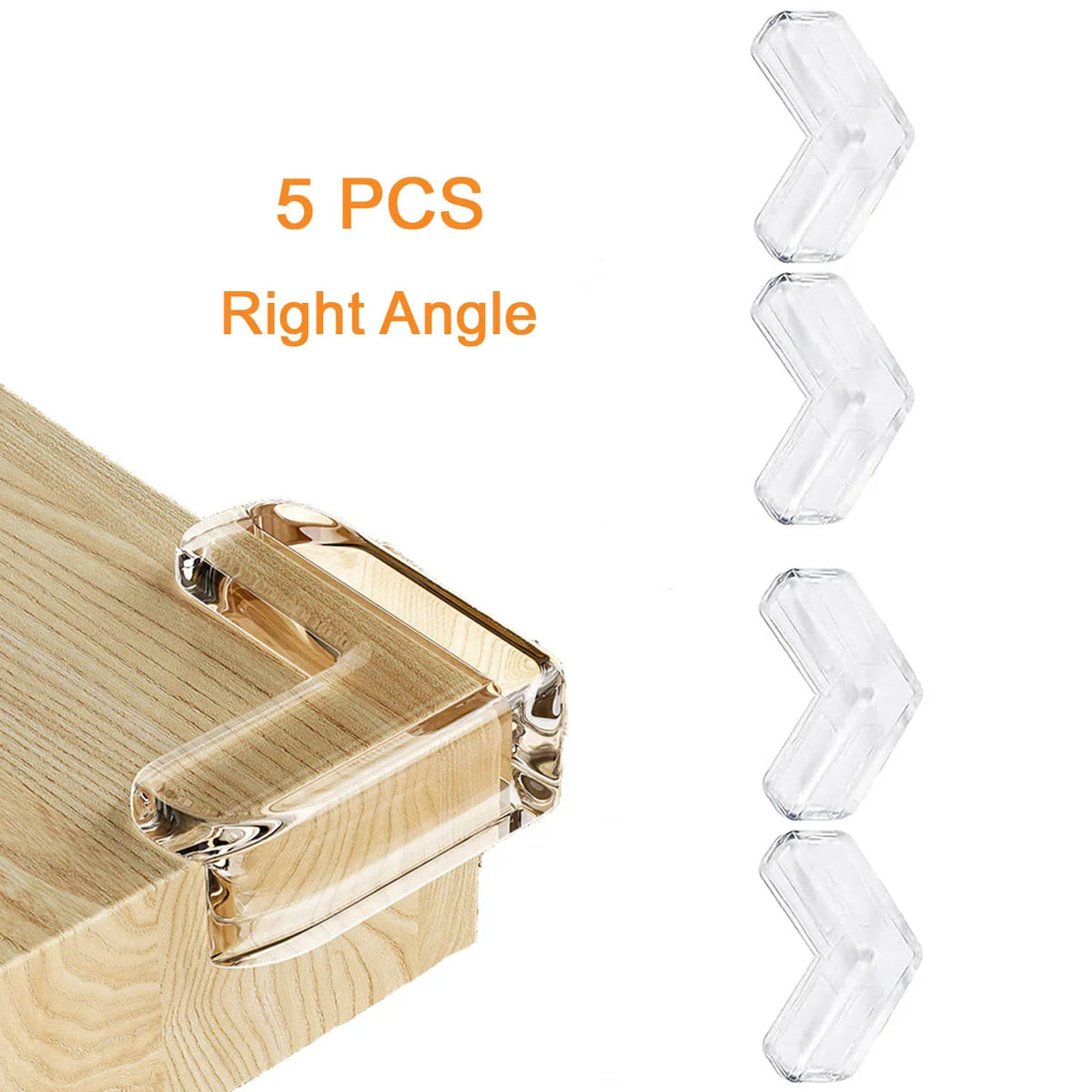 Five clear silicone right angle corner edge guards for baby safety