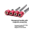 A set of hexagonal handle socket extension bars with magnetic properties shown in close-up.