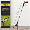 A long, foldable magnetic reacher tool with an ergonomic handle and swivel clip head is shown against a white background.