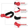 A set of red and black synthetic rope knots demonstrating various features like manual knot, protective sleeves, and one-piec