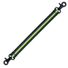 Black adjustable electrical tape holder with neon yellow stripes and metal clasps