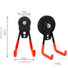 A black heavy-duty magnetic garage hook with an orange finish shown in a vertical and side view.