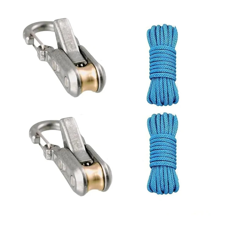 Two heavy-duty retractable tie down ropes are shown, one coiled and one unwound.