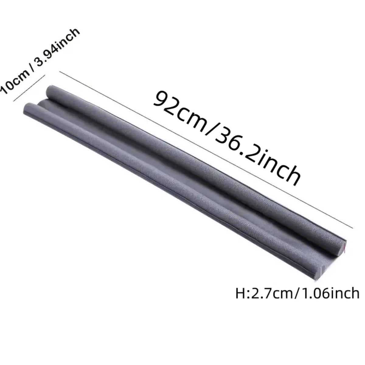 A set of gray door and window sealing strips shown with dimensions 10cm/3.94inch and 92cm/36.2inch.