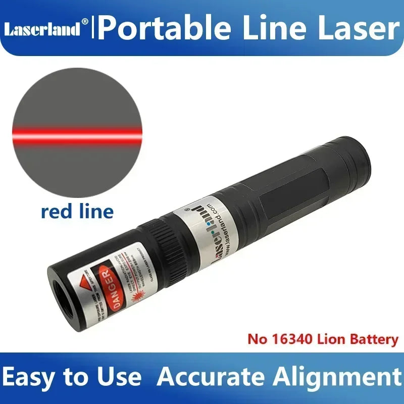 A black portable line laser module with a red line visible, designed for accurate alignment.