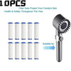 A set of ten shower head replacement filters for protecting family skin health and safety.