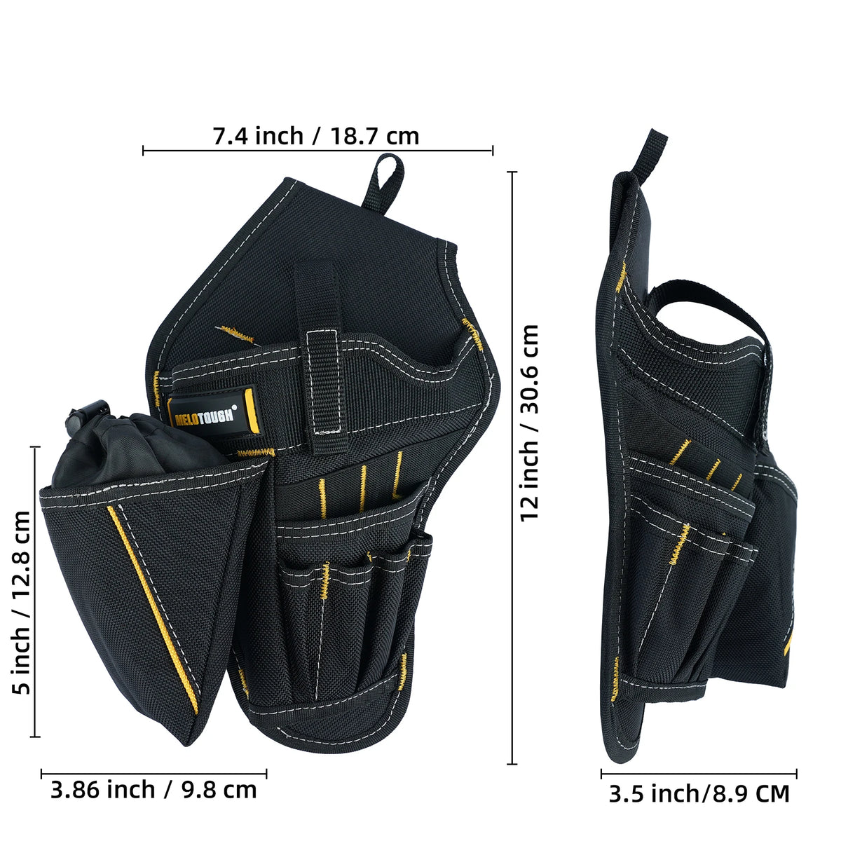 Fundas de impacto para taladro de uso en cinturón de herramientas con varios tamaños de bolsillo.