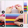 A set of diamond painting tools and organizer kit showing various components and application methods.