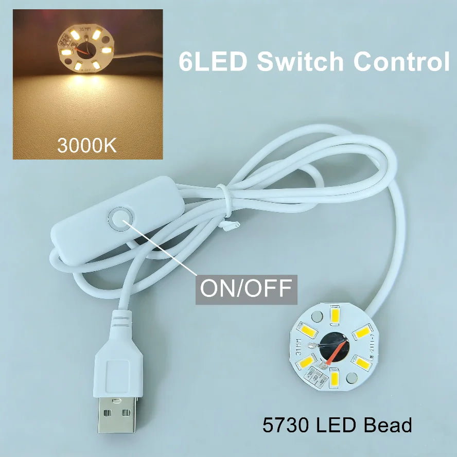 Panel de control de interruptor blanco de 6LED con interruptor ON/OFF y una cuenta LED 5730 conectada por un cable.