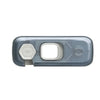 A clear plastic cabinet safety lock set with a hexagonal key and a corresponding lock mechanism.