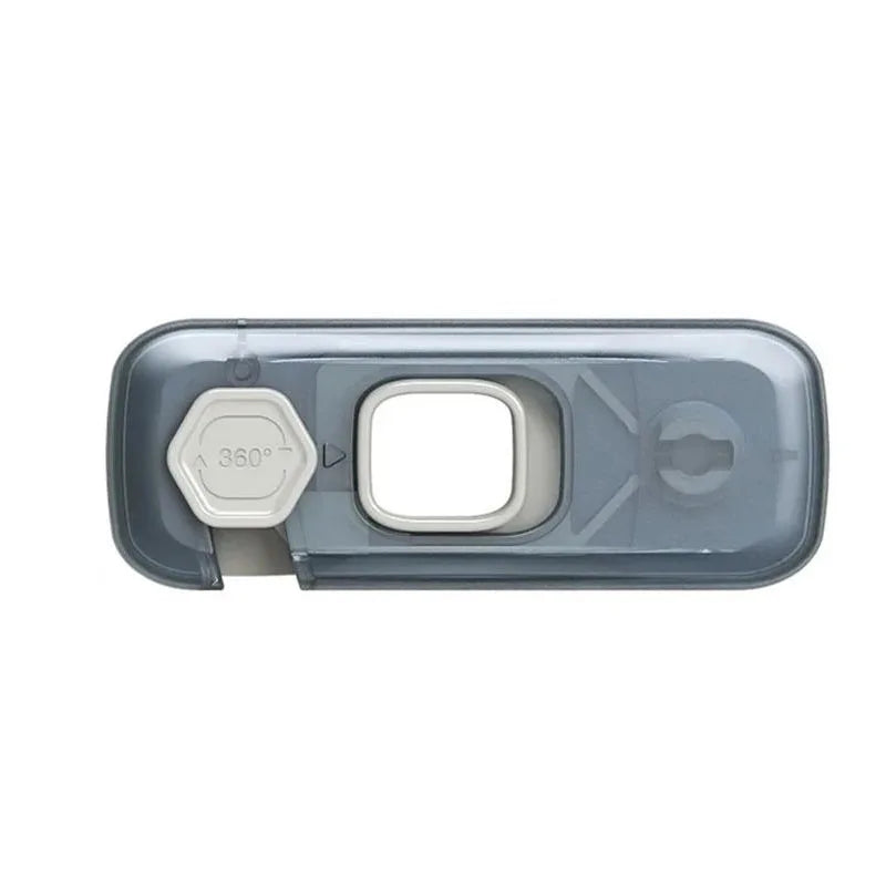 A clear plastic cabinet safety lock set with a hexagonal key and a corresponding lock mechanism.