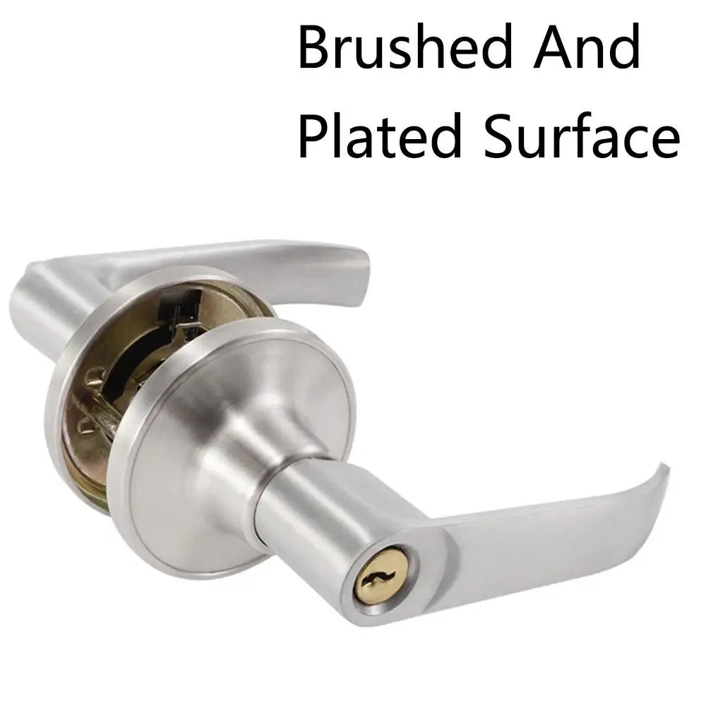 A brushed and plated spherical entry lock set with a silver finish.