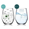 Comparison of water before filtering showing rust and sediment versus after filtering showing clear and clean water.