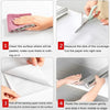Step-by-step guide showing how to clean, measure, peel, and paste oil-proof self-adhesive kitchen contact paper onto a surfac