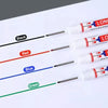 A set of precision perforating pens with markers in black, red, blue, and green colors shown on a white background.