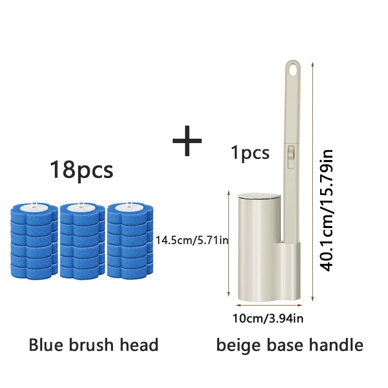 A set of toilet brush heads and a beige base handle for cleaning.