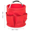 A bright red large folding storage organizer basket with a handle and multiple compartments.