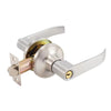 A silver three-pole spherical entry lock set with a round handle and lever.
