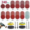 A collection of multi-grit alumina sanding discs ranging from 80 to 3000 grit, along with various rotary tool accessories.