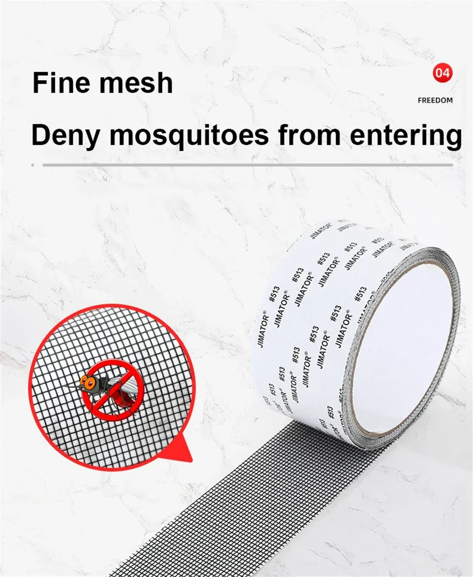 Close-up of fine mesh window screen repair tape demonstrating its fine mesh structure and application.