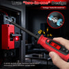 Un destornillador digital rojo y probador de voltaje se usan en un dispositivo electrónico.