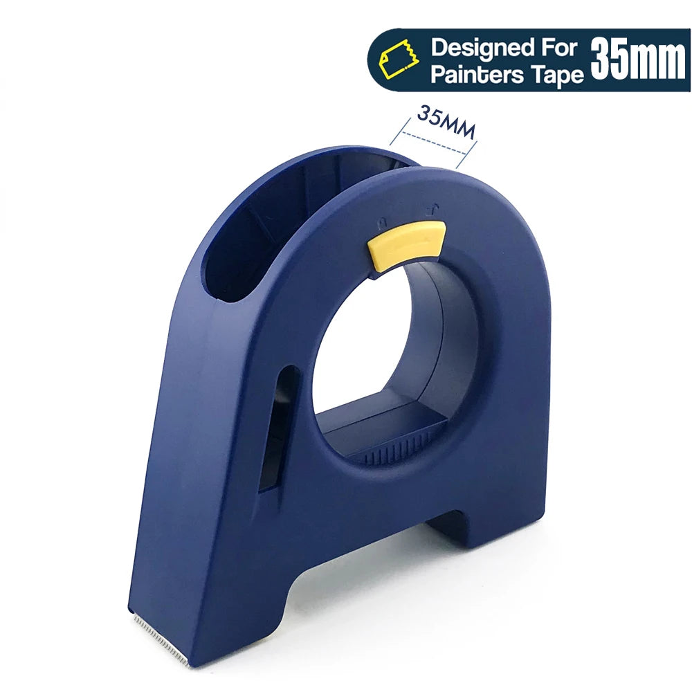 A blue precision painters tape applicator designed for 35mm tape, shown in a side view.