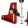 A red precision depth gauge with a movable block and a threaded rod is shown, demonstrating up and down measurements.