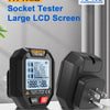 Schwarzer HYTAIS TS-10B Steckdosenprüfer mit großem LCD-Display neben dem Netzanschluss.