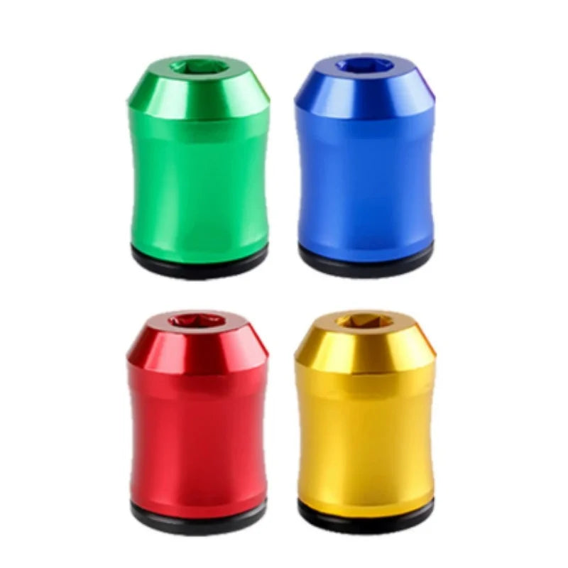 Three magnetic screwdriver bits in green, blue, and gold colors displayed side by side.