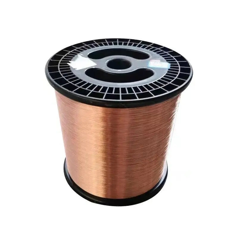 A spool of high-conductivity bare copper wire with a black protective casing.