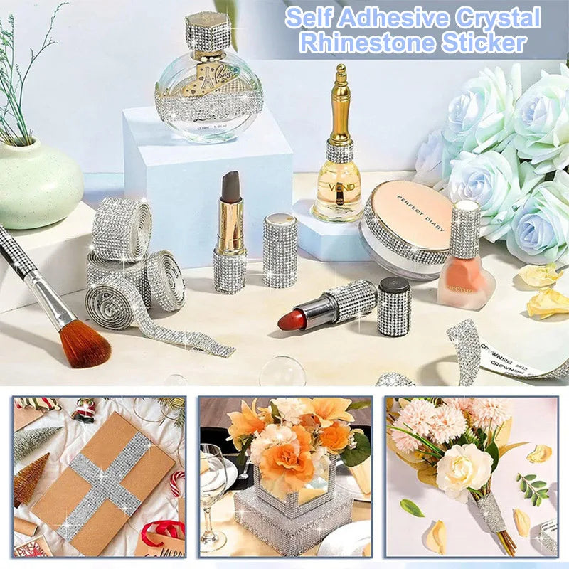 Selbstklebender Kristall-Strass-Aufkleber mit Schönheitsprodukten wie Parfümflaschen und Make-up-Artikeln