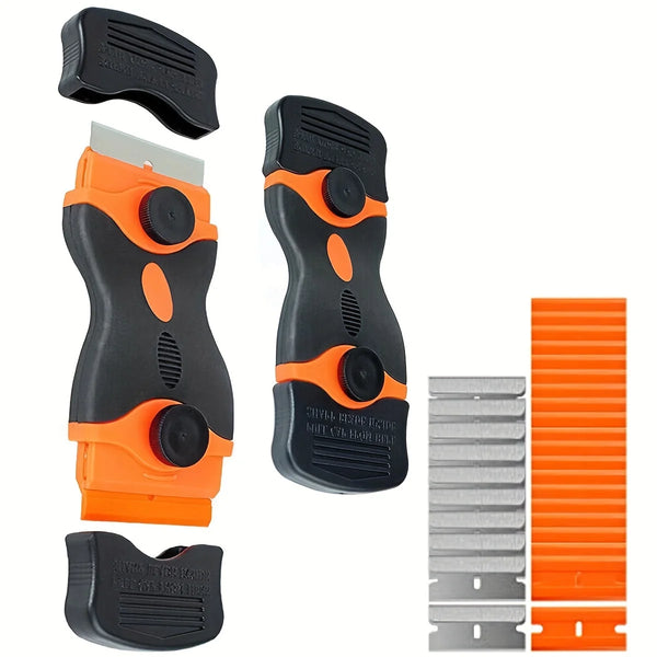 Set präziser Doppelklingen-Rasierklingen und Griff in schwarz und orange.
