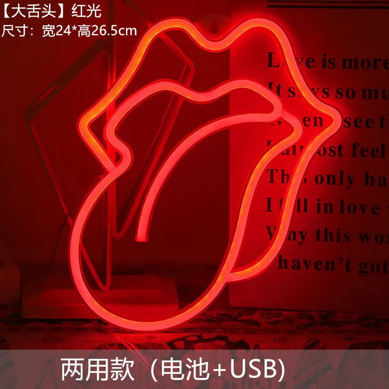 A glowing red neon heart shaped lip decoration light for use with batteries or USB.