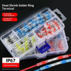 Clear plastic container holding heat shrink solder rings and terminals for electrical connections