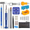 Präzisionsuhrreparatur-Set mit Werkzeugen wie Pinzetten, Zangen und Spezialinstrumenten.