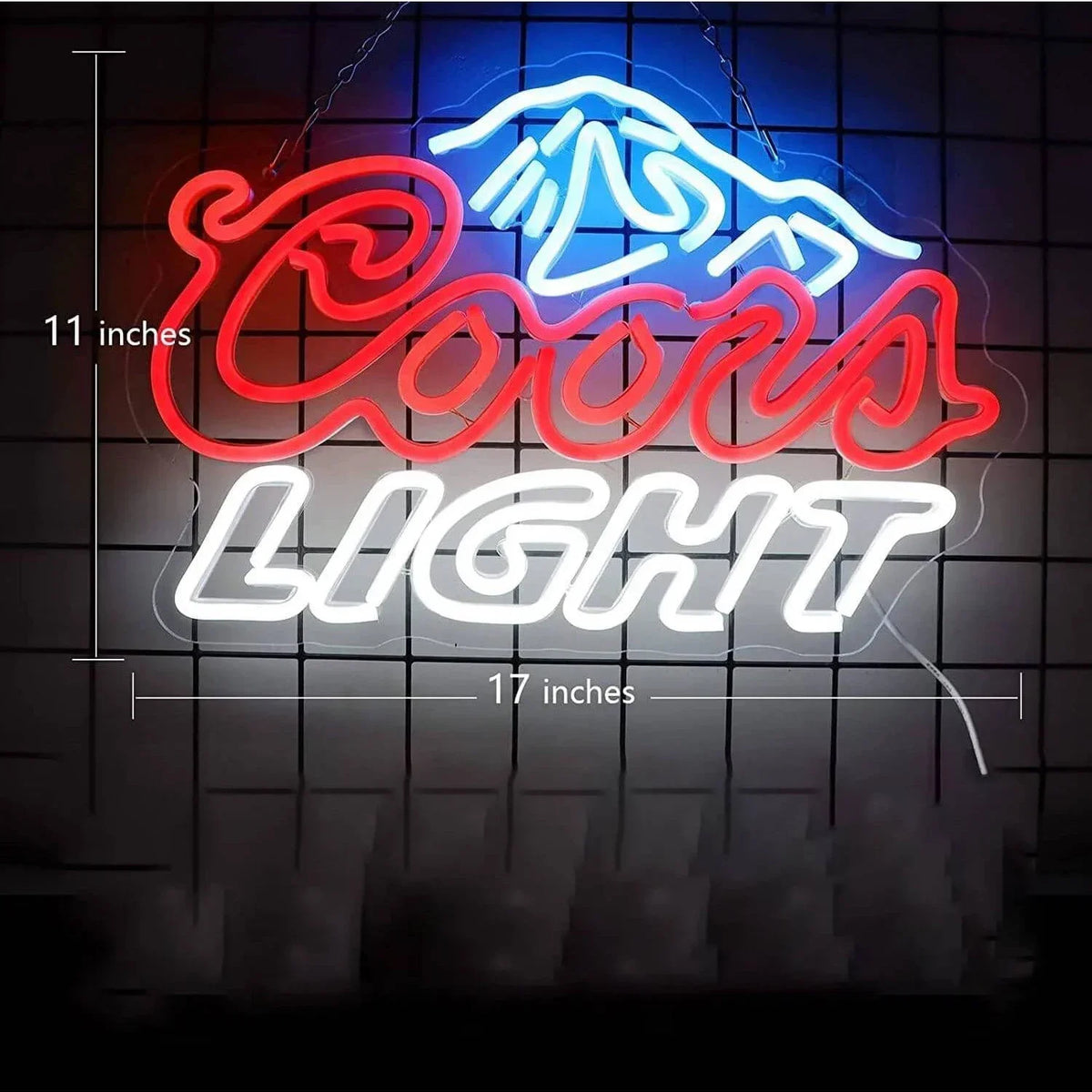 Neonlichtschild in Bergform mit der Aufschrift COCOA LIGHT vor dunklem Hintergrund