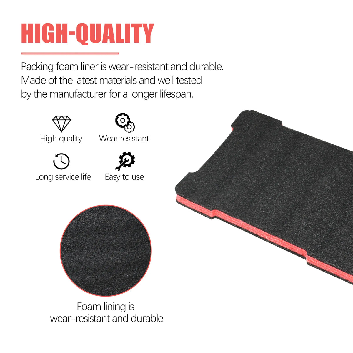 Black foam lining insert for tool boxes, showing its durable and wear-resistant texture.