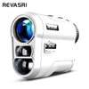 A silver Revasri laser rangefinder device with a large lens and multiple viewing ports.