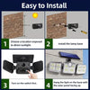 Pasos de instalación para un sensor de movimiento solar de 4 cabezales y luz inundadora exterior.
