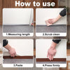 Four steps showing how to use adhesive weather stripping seal tape for doors and windows: measuring, scrubbing clean, applyin