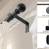 Matte black heavy duty curtain rods with a spherical finial and 16mm diameter for hanging curtains.