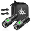 Schwarze Handfeige LED-Taschenlampe mit Kugelschreiberclip und Schutzhülle.