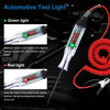Automotive test light showing green and red LED indicators for positive and negative terminals